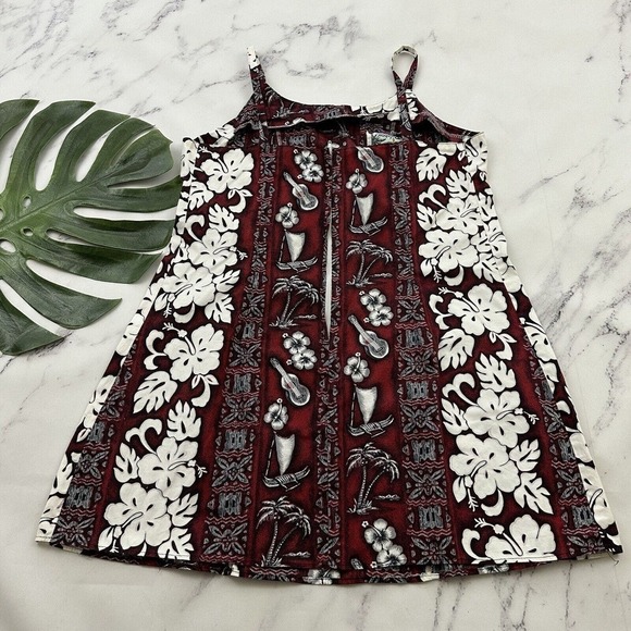 Rainbow Hawaii Womens Vintage Y2k Mini Dress Size L Red White Tropical Floral - Picture 7 of 10